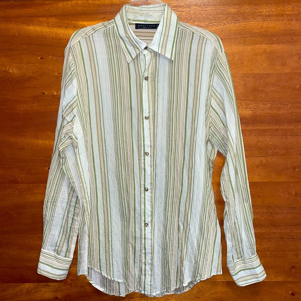 Men’s Positano Green & White Striped Button Down